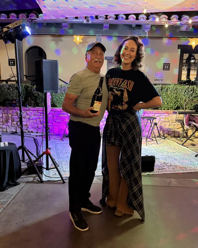 Two friends on the open mic stage at Miramonte Winery